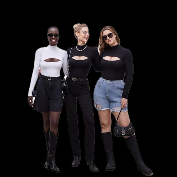 Mangopop White Mock Neck Cutout Front Bodysuit NWT - Picture 5 of 6